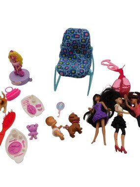 Lot of Mattel Random Barbie Mini Dolls Accessories Baby Dog Chair